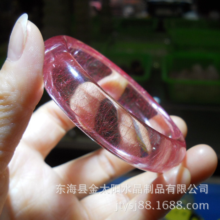 东海水晶厂家直供 清透无暇纯天然红发晶手镯鉴赏